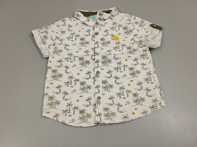 Chemise m.c blanc texturé, motifs palmiers, moins cher chez Petit Kiwi