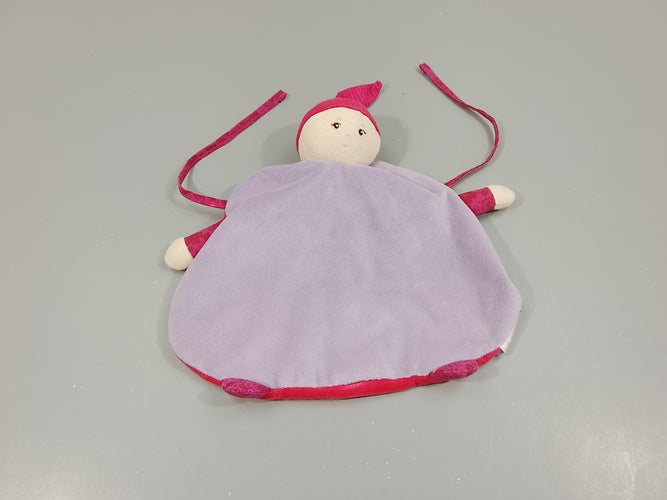 Doudou plat lutin  poupée Corolle . Mauve et fuchsia. Tête légèrement boulochée, moins cher chez Petit Kiwi