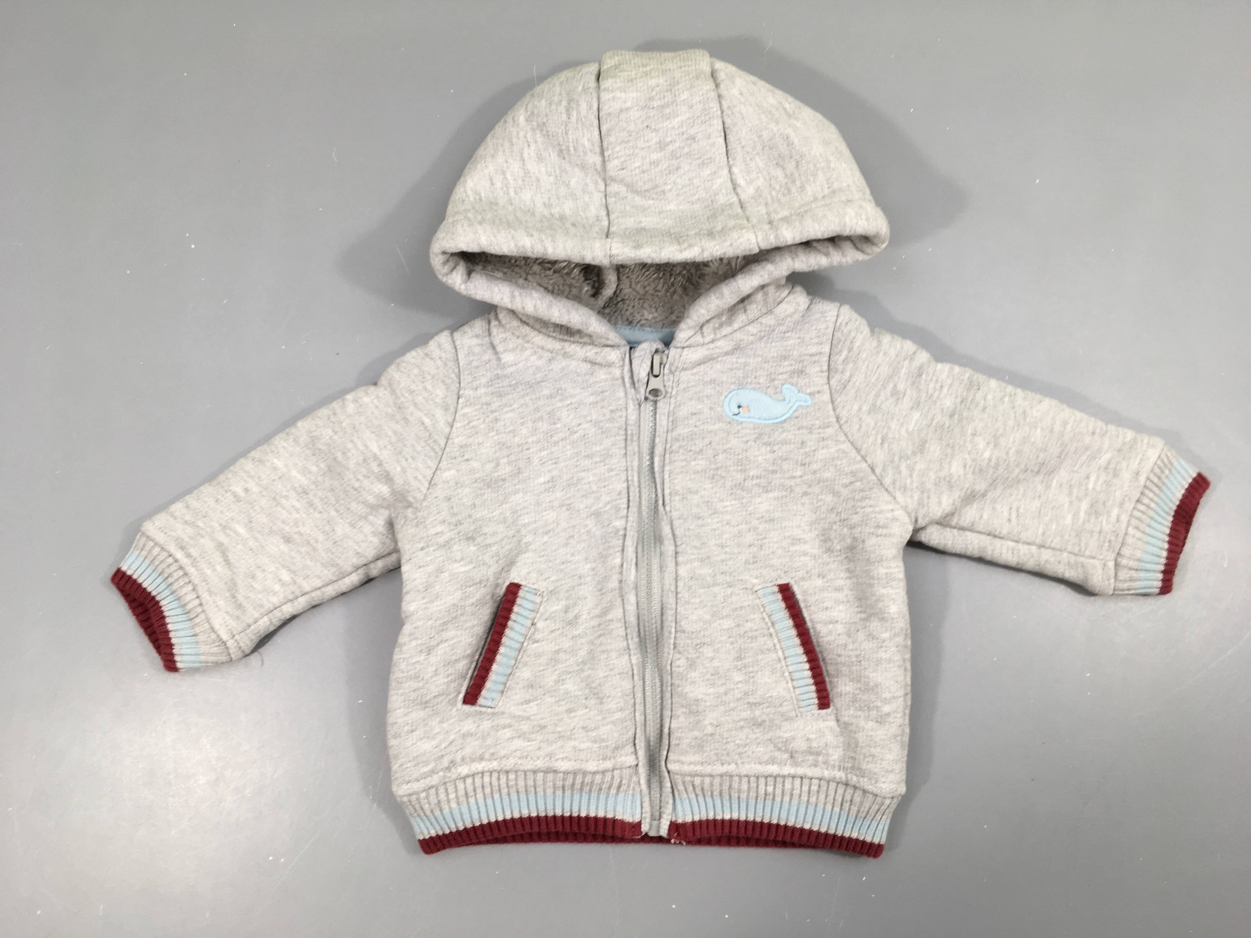 Sweat zippé à capuche gris chiné baleine doublé velours