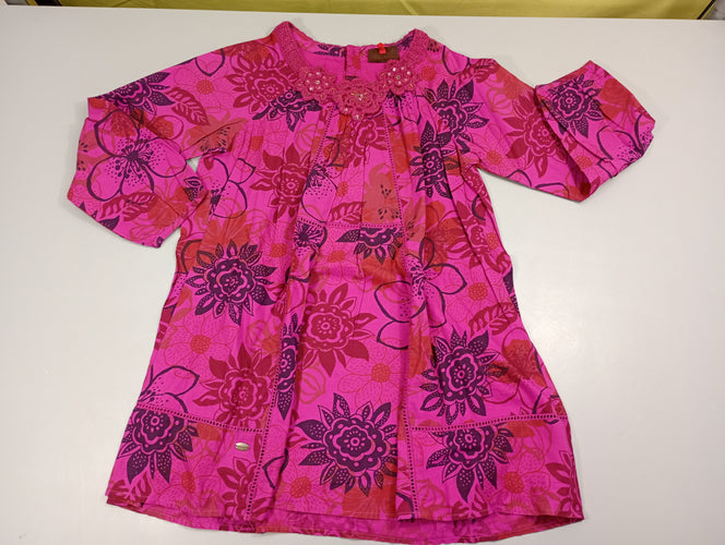 Robe m.l rose ,grosses fleurs, moins cher chez Petit Kiwi