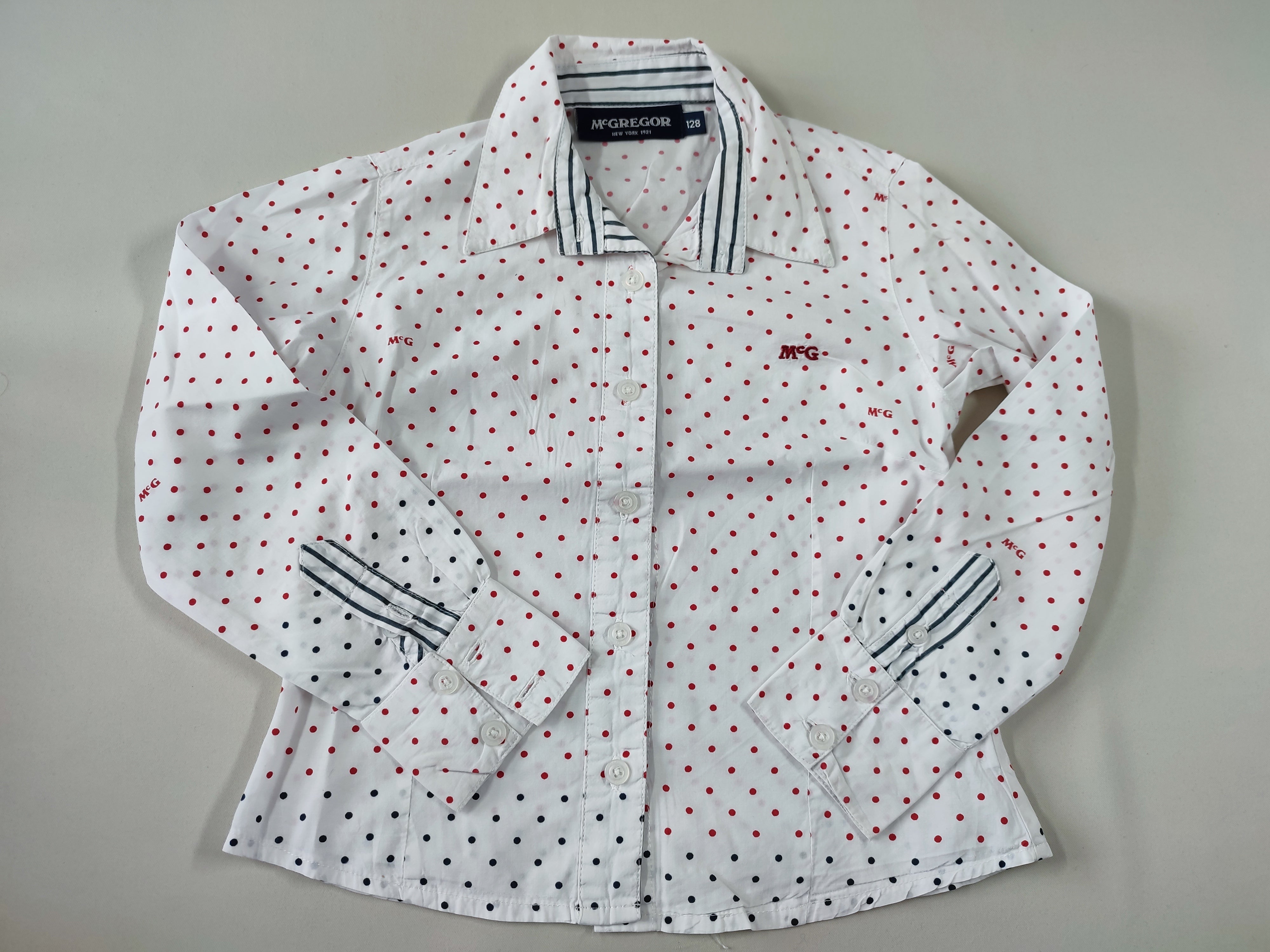 Chemisier m.l blanc à pois rouge/noir 
