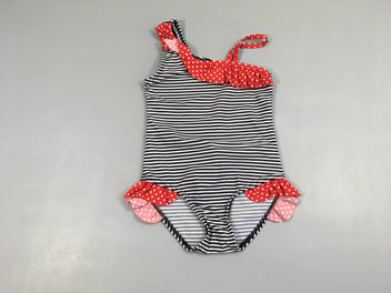 Maillot rayé bleu marine/blanc rouge pois