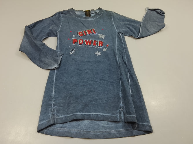 Robe m.l bleu marine "Girl power" sequins rouges. Manche légèrement décousue, moins cher chez Petit Kiwi