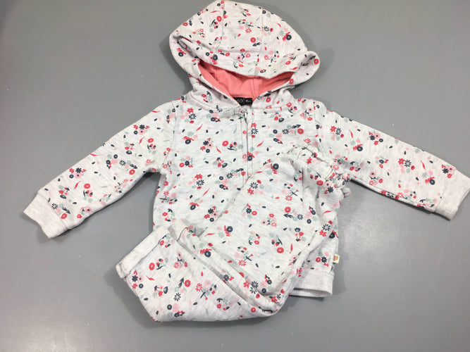 Training 2 pcs Sweat zippé à capuche , pantalon gris clair avec fleurs, moins cher chez Petit Kiwi
