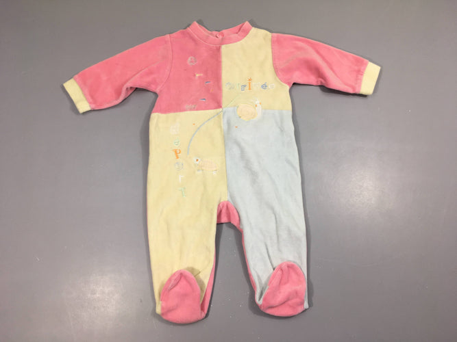 Pyjama velours rose-bleu-vert Arrivée, moins cher chez Petit Kiwi