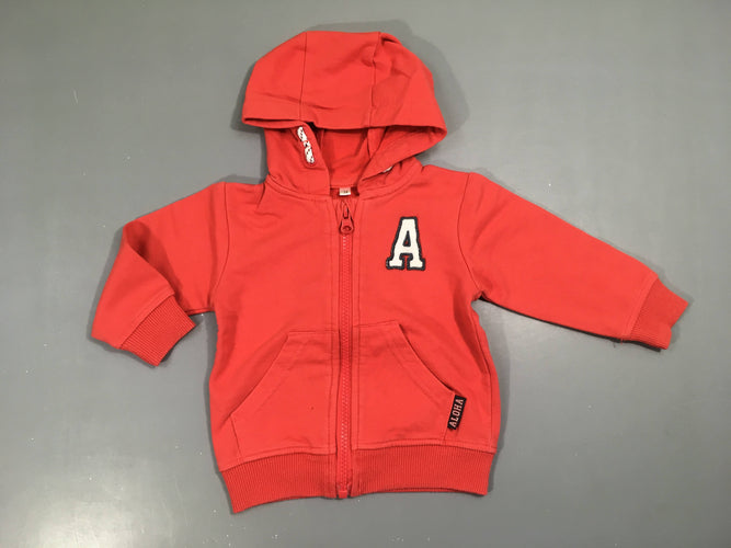Sweat zippé à capuche rouge clair A Légèrement bouloché, moins cher chez Petit Kiwi