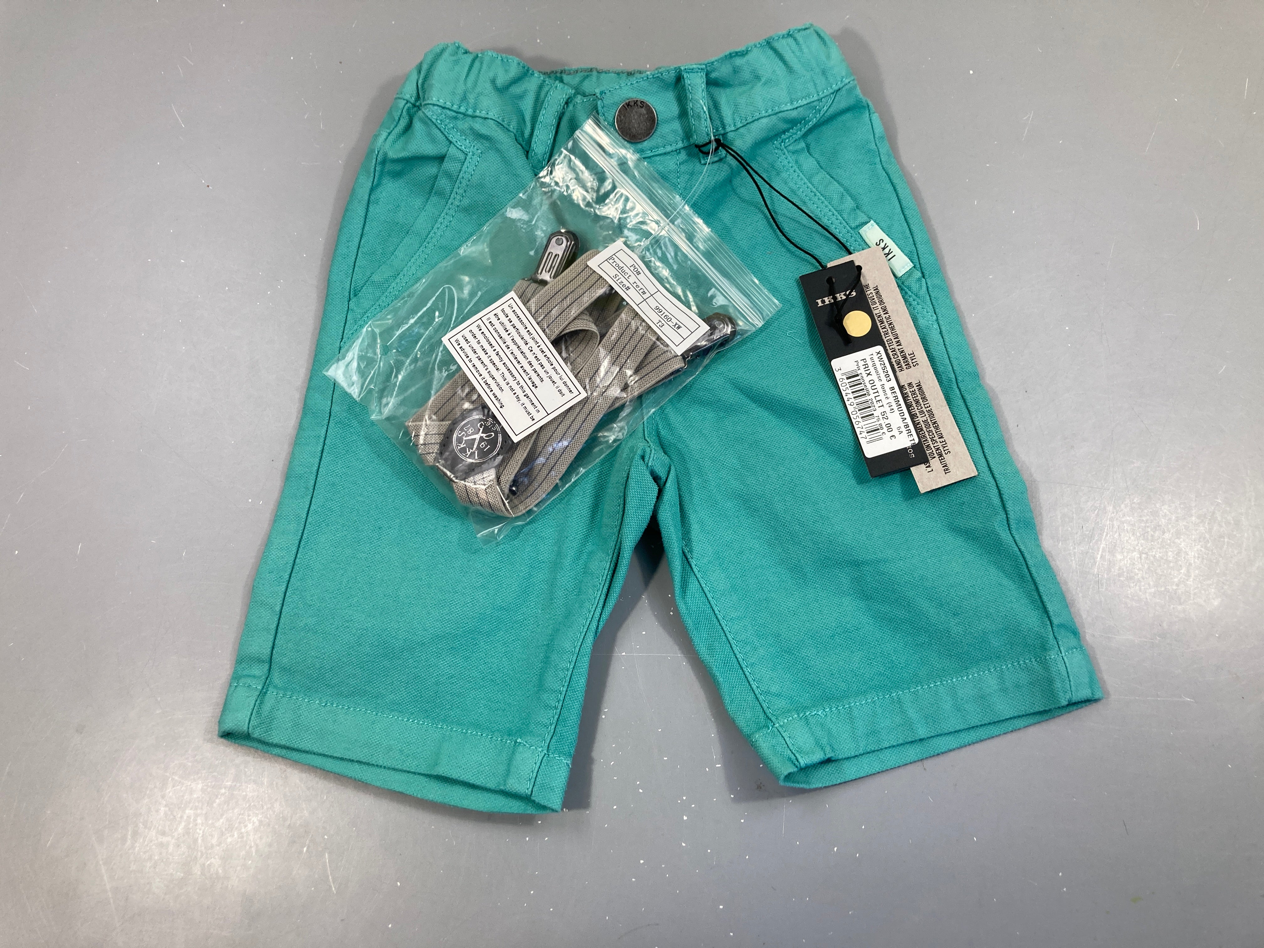 Neuf-Bermuda turquoise chino + Bretelles