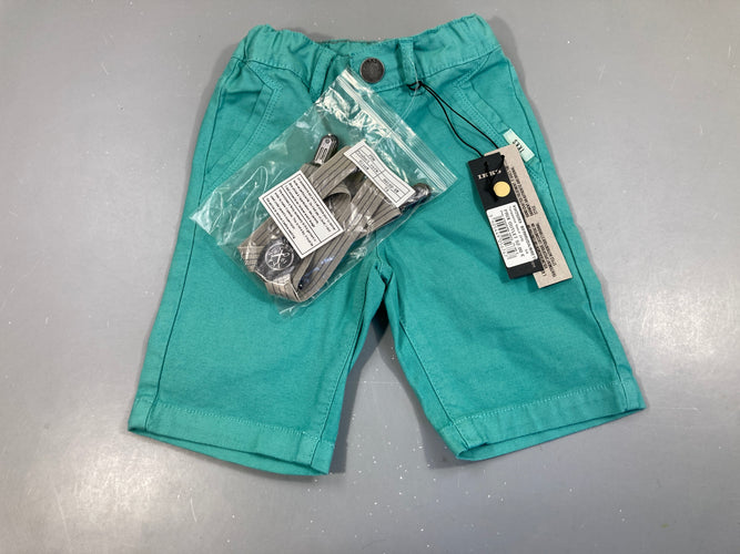 Neuf-Bermuda turquoise chino + Bretelles, moins cher chez Petit Kiwi