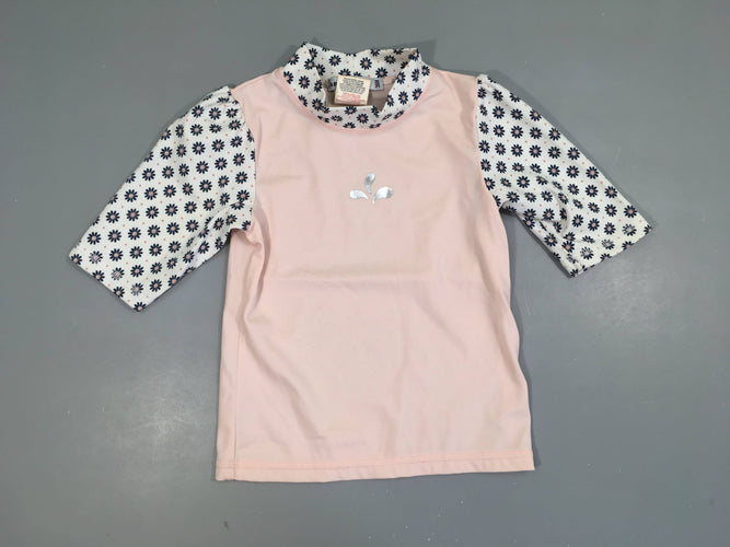 T-shirt anti-uv rose pâle fleurs, moins cher chez Petit Kiwi