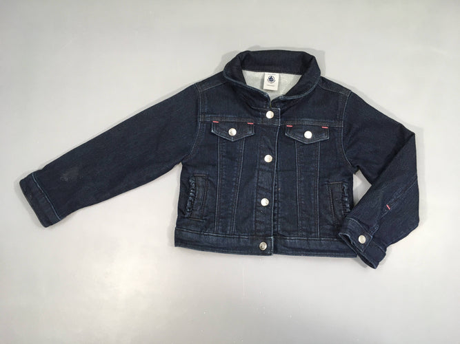 Veste denim foncée, tache manche droite, moins cher chez Petit Kiwi