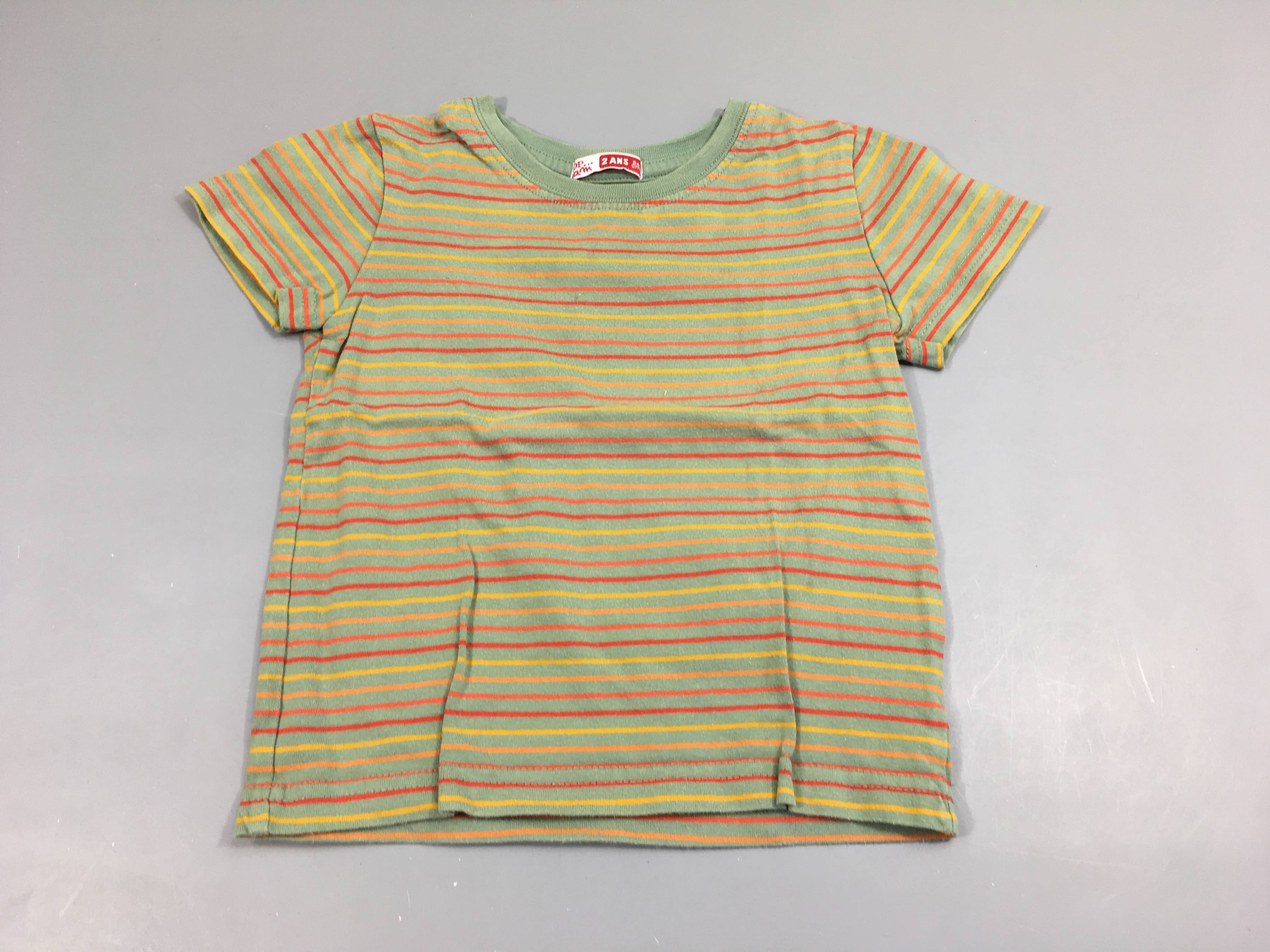 T-shirt m.c ligné kaki/jaune/rouge