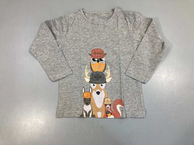 T-shirt m.l gris chiné animaux chantier Kilpi, moins cher chez Petit Kiwi
