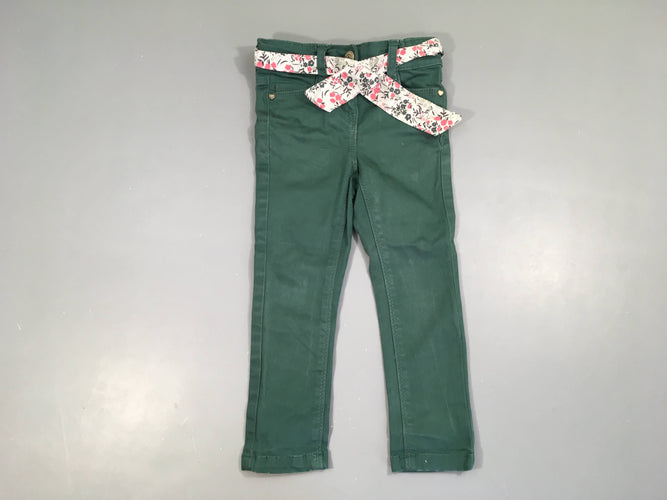 Pantalon vert Skinny Louise avec ceinture textile intégrée, moins cher chez Petit Kiwi