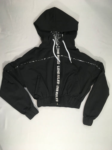 Sweat court noir à capuche, XS - tirette un peu difficile, moins cher chez Petit Kiwi