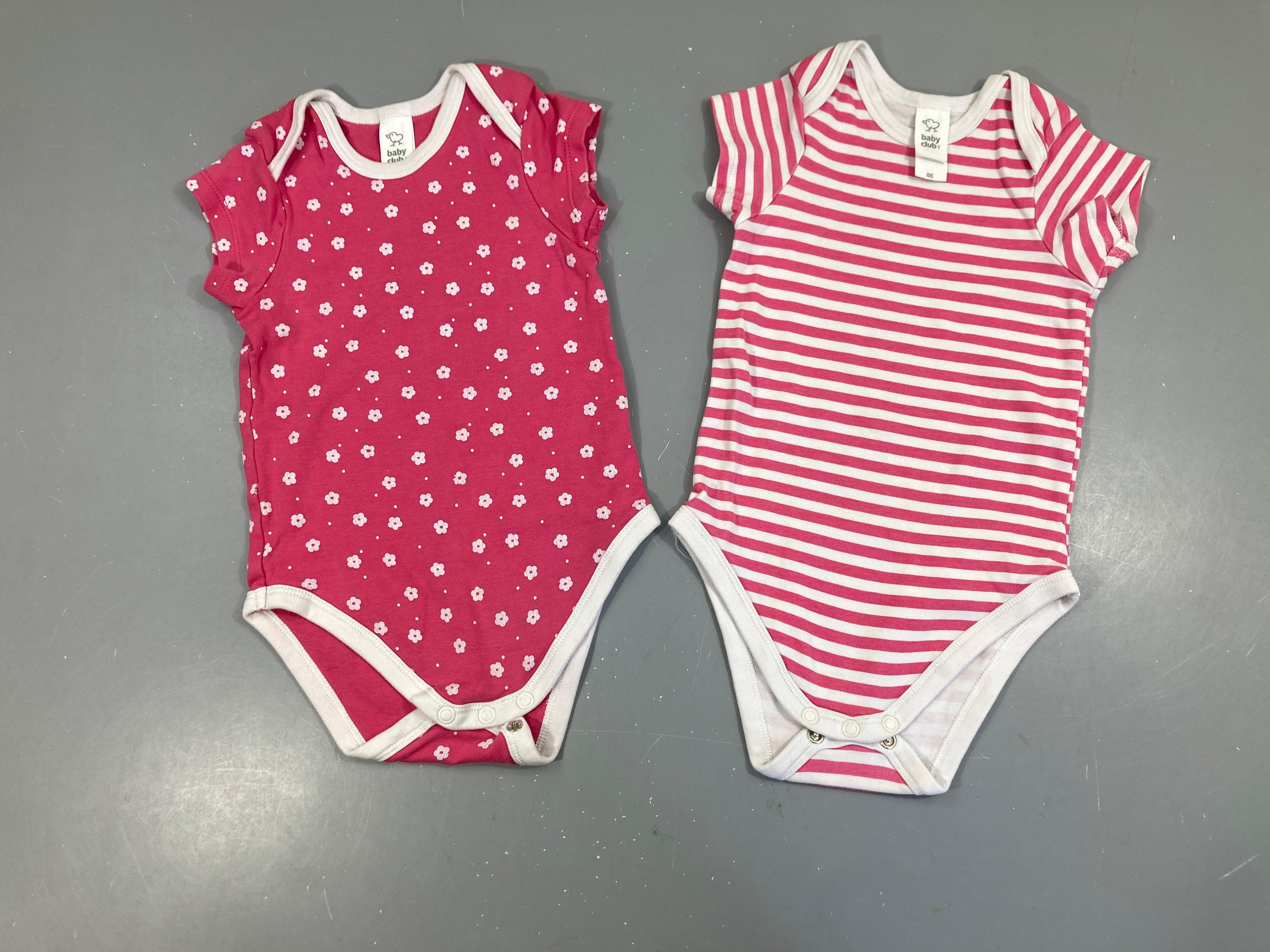 2 Bodies m.c blanc rayé rose/rose fleuri blanc