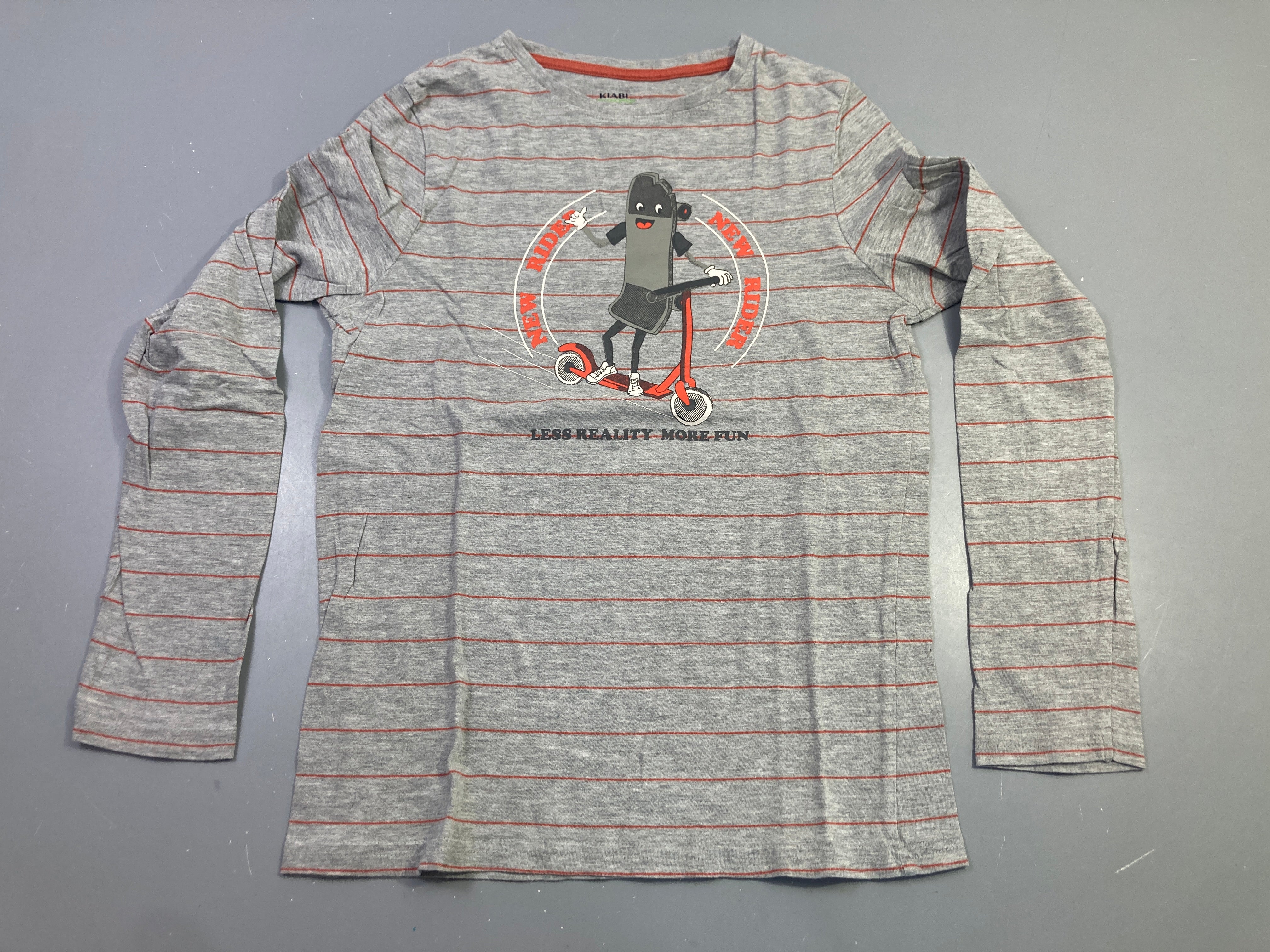 T-shirt m.l gris chiné rayé rouge New Rider trottinette
