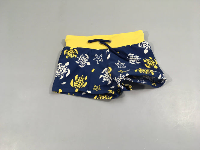 Maillot boxer bleu et jaune avec tortues, moins cher chez Petit Kiwi