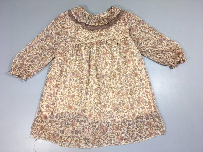 Robe m.l voile doublé beige fleuri lilas-rose, moins cher chez Petit Kiwi