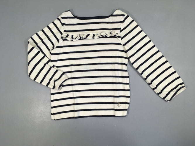 T-shirt m.l blanc rayé bleu foncé froufrous, moins cher chez Petit Kiwi