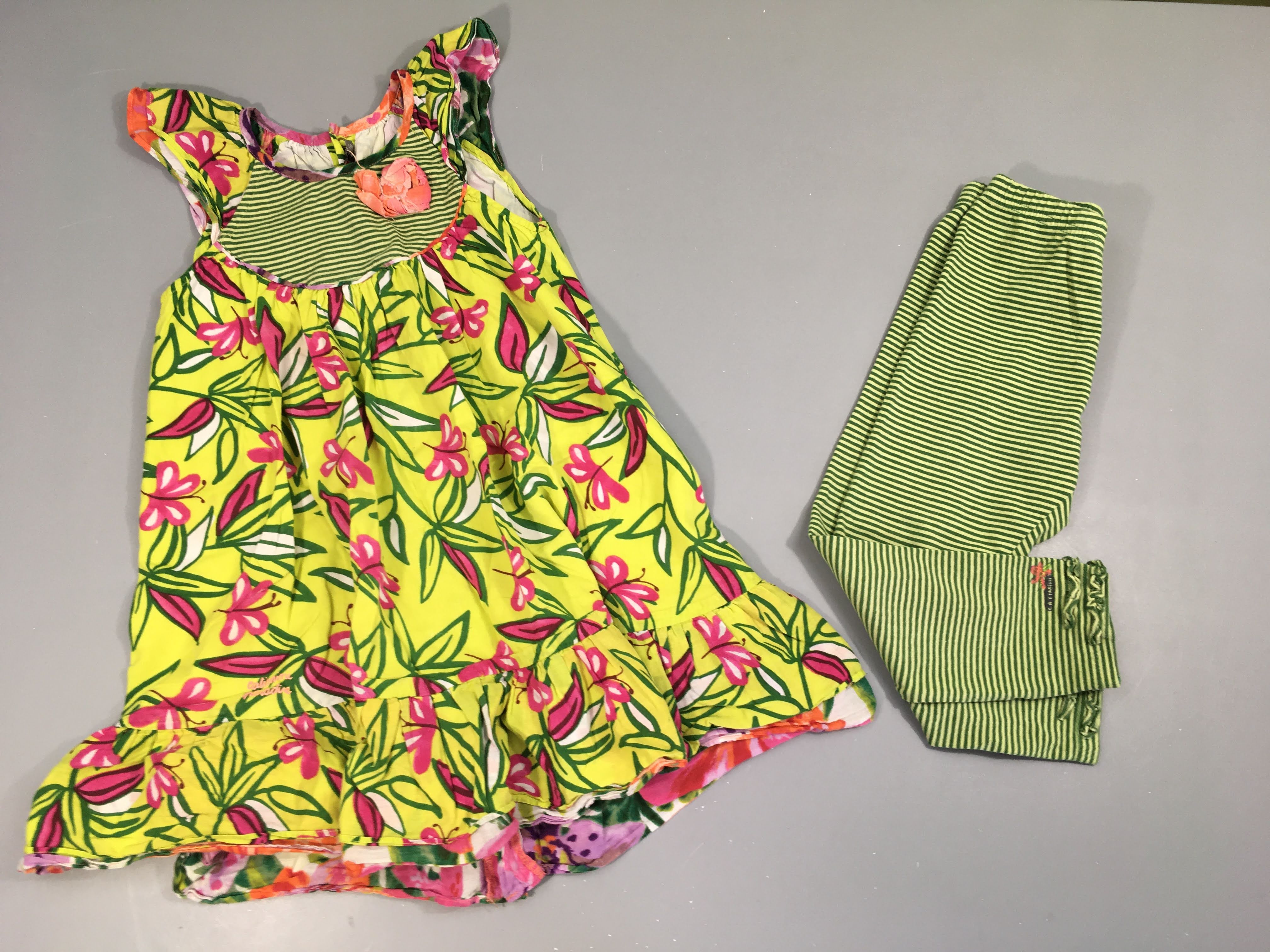 Robe m.c jersey vert-rose + Legging