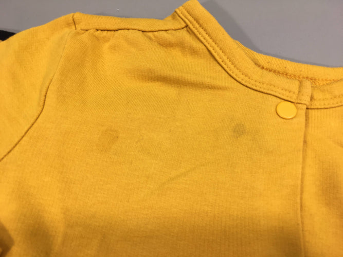 Sweat à pression moutarde (taché haut D) + Robe m.l  molleton bleu foncé chat, moins cher chez Petit Kiwi