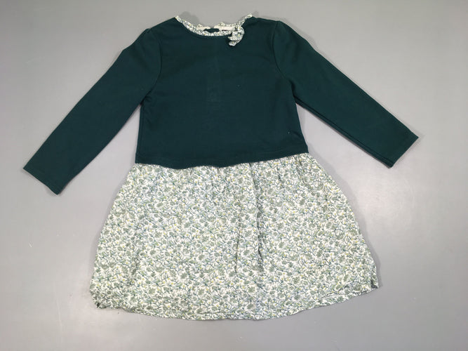 Robe m.l verte bi-matière bas blanc fleuri vert oiseau, moins cher chez Petit Kiwi