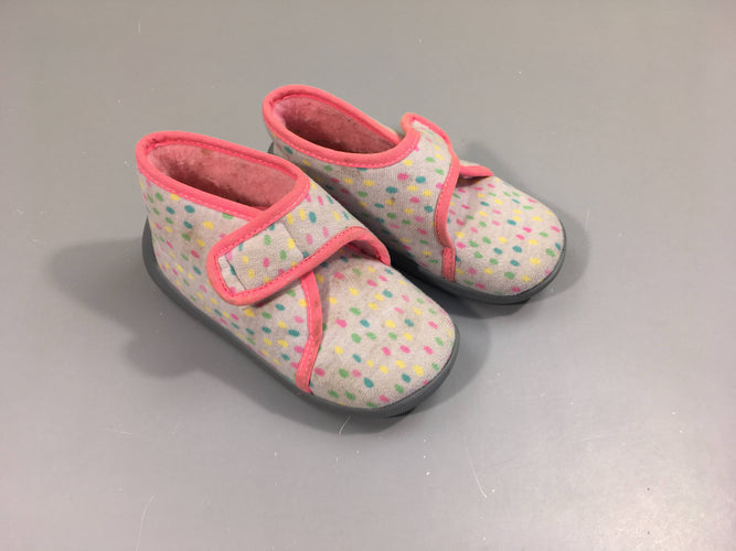 Pantoufles grises pois couleurs avec soutien pantaire, moins cher chez Petit Kiwi