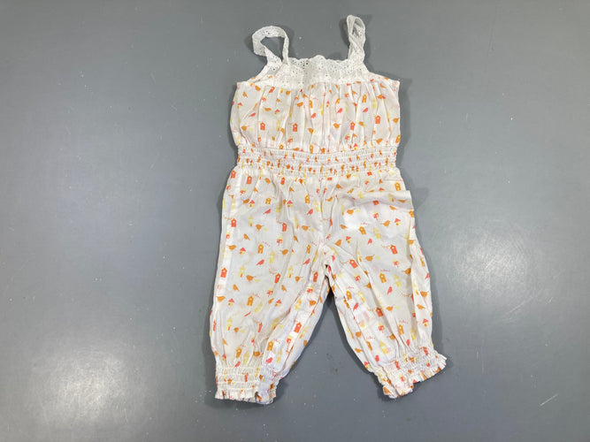 Combinaison coton blanc motifs orange + Bandeau élastique arrière, moins cher chez Petit Kiwi
