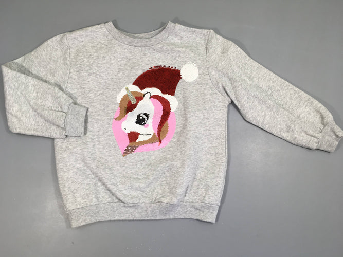 Sweat gris chiné licorne Noël sequins réversibles, moins cher chez Petit Kiwi