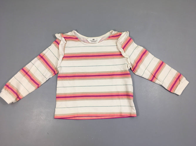 Sweat léger écru rayé rose/beige froufrous, moins cher chez Petit Kiwi