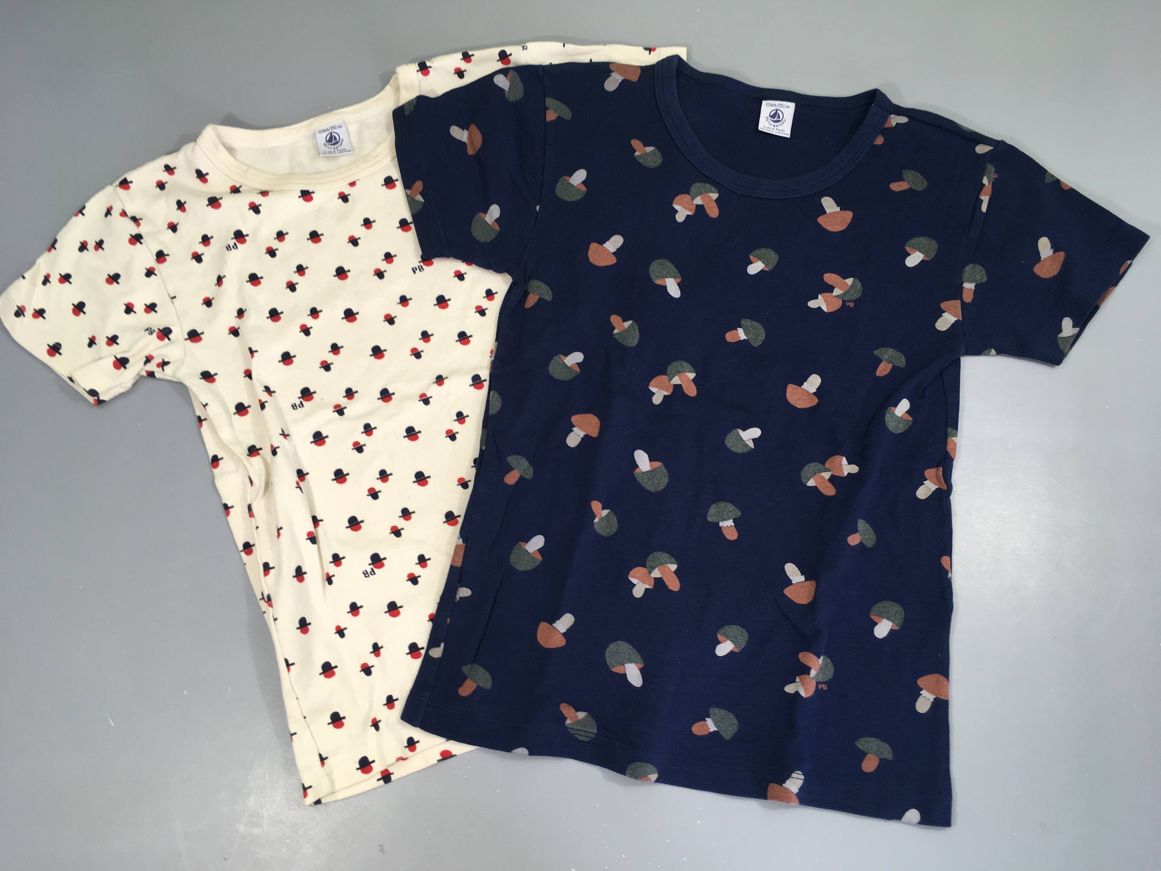 2 chemisettes m.c bleu marine/blanc champignons