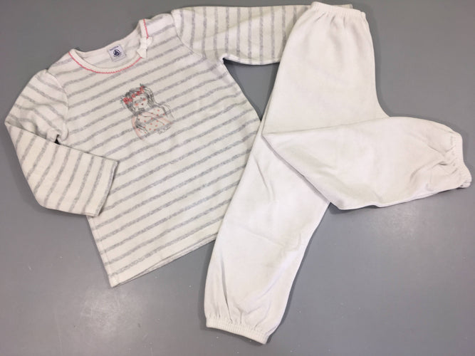 Pyjama 2pcs velours blanc rayé gris fille, moins cher chez Petit Kiwi