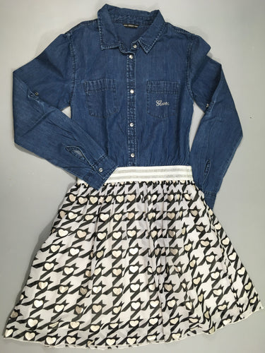 Robe m.l bi-matière, denim/voile blanc coeurs, moins cher chez Petit Kiwi