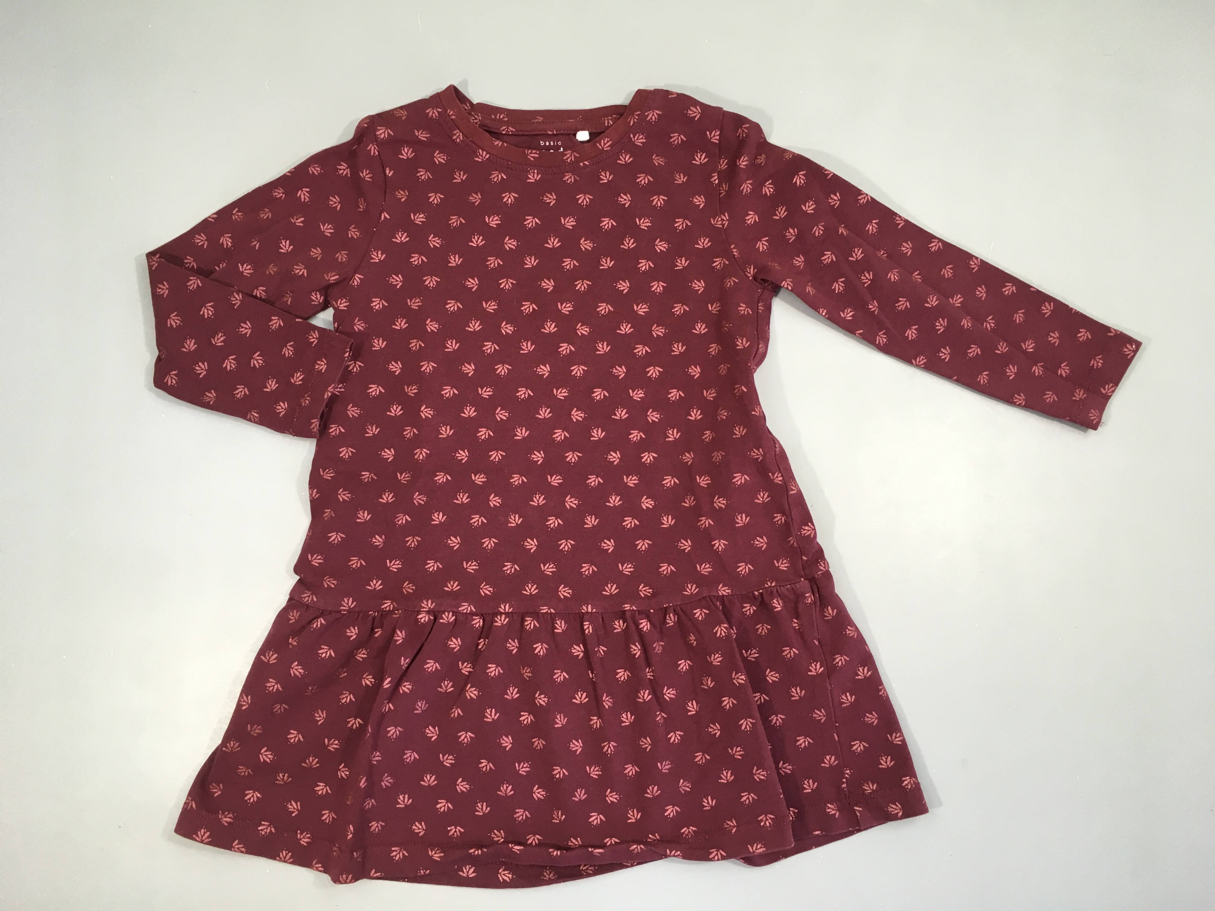 Robe m.l jersey bordeaux feuilles