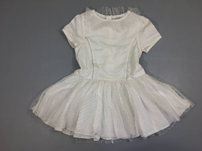 Robe m.c blanche tulle plumetis col, moins cher chez Petit Kiwi