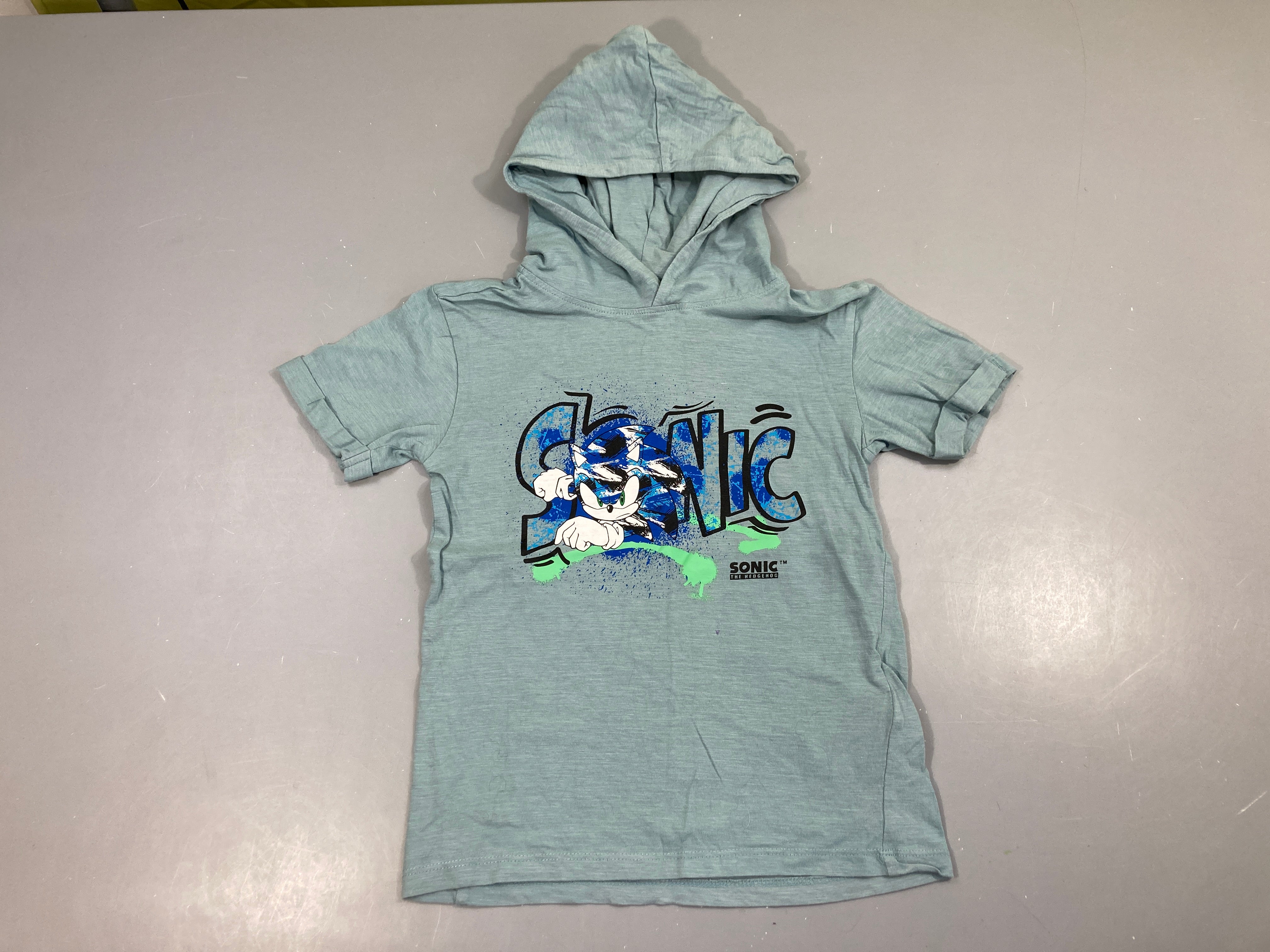 T-shirt m.c bleu flammé à capuche Sonic