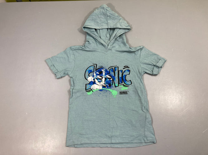T-shirt m.c bleu flammé à capuche Sonic, moins cher chez Petit Kiwi