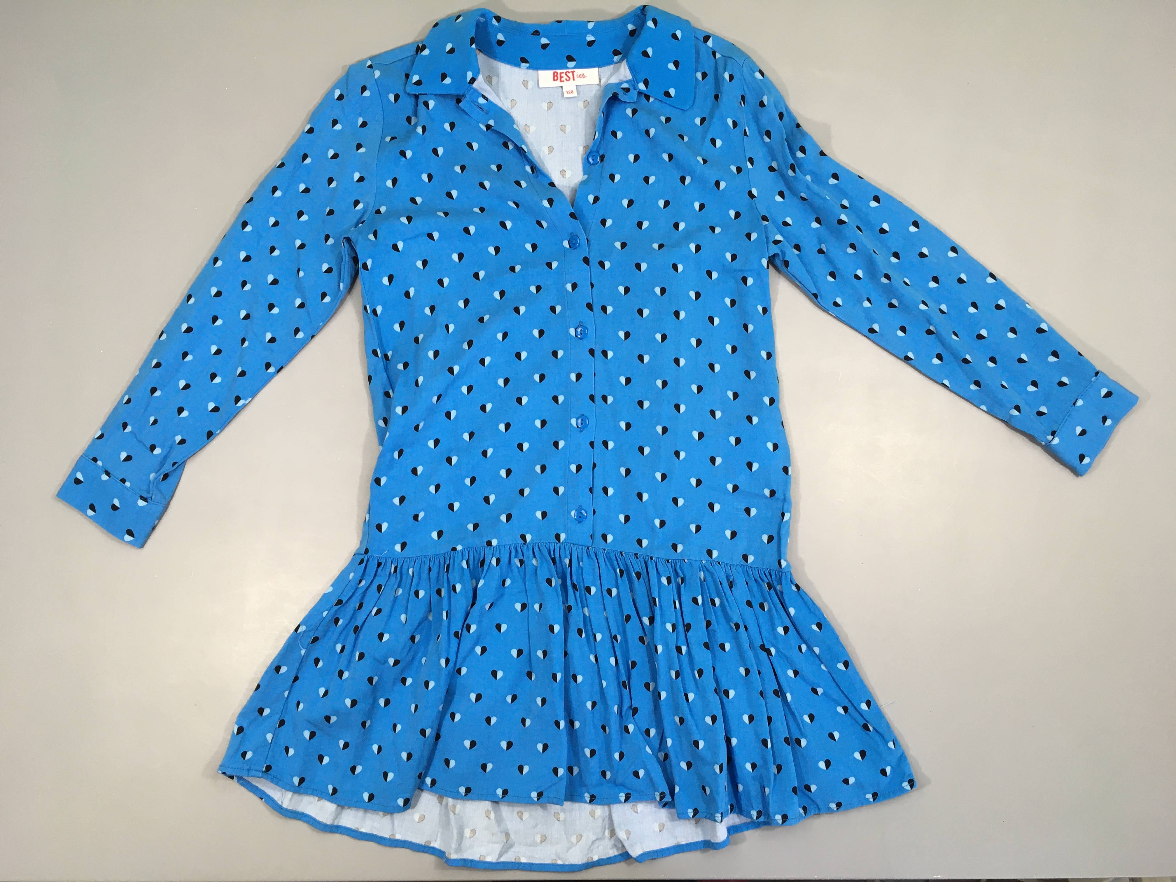 Robe chemise m.l bleue coeurs
