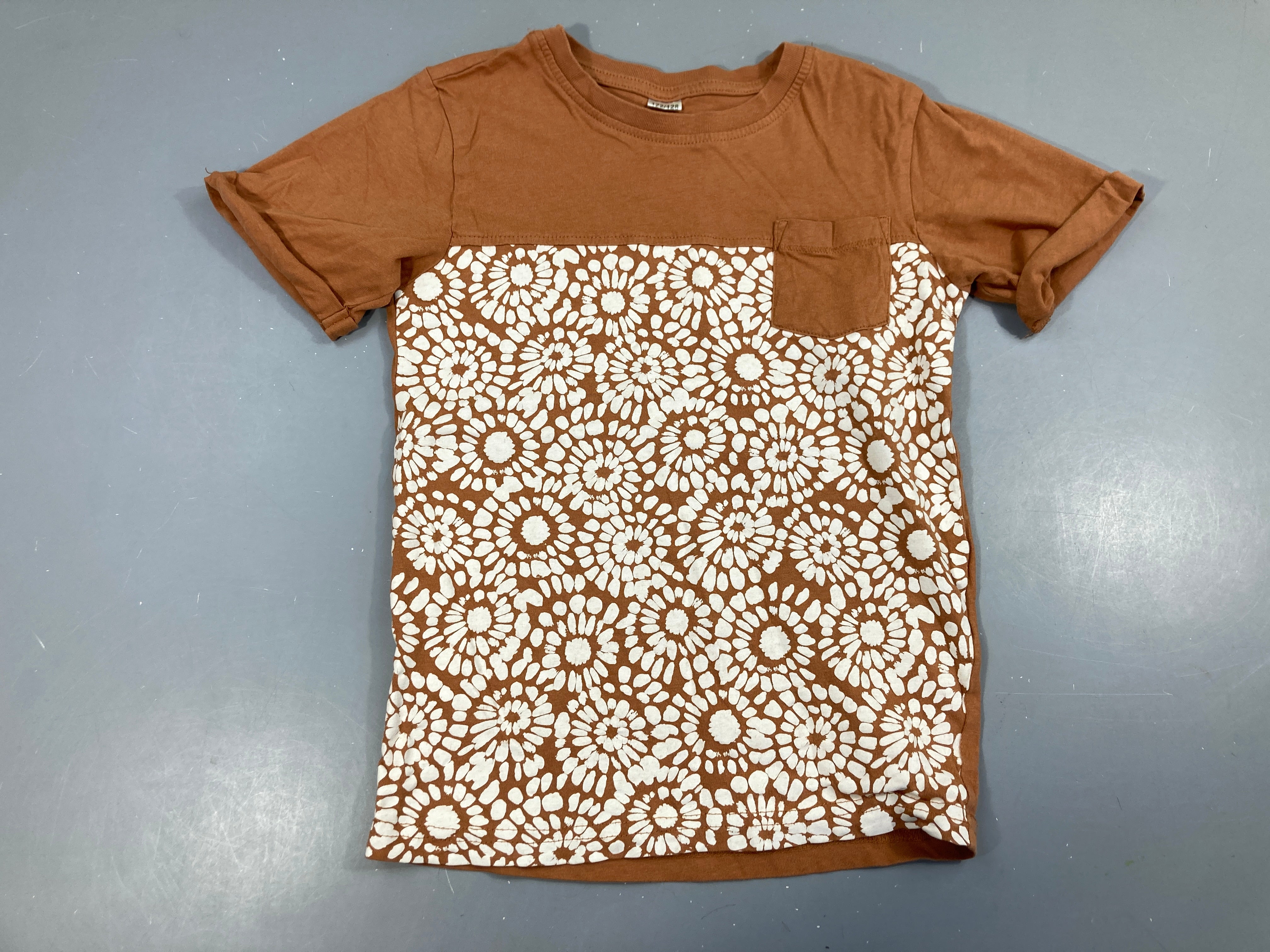 T-shirt m.c brun fleurs poche