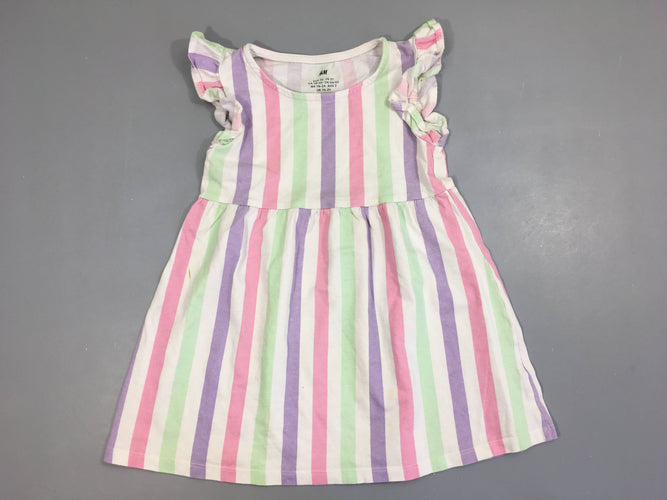 Robe m.c jersey ligné blanc/mauve/vert/rose, moins cher chez Petit Kiwi