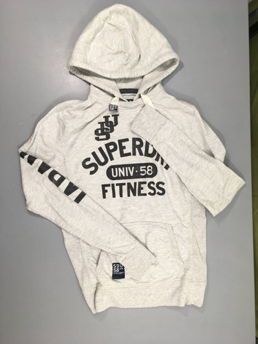 Sweat à capuche gris chiné Superdr.y Floc usé coté "Y", moins cher chez Petit Kiwi