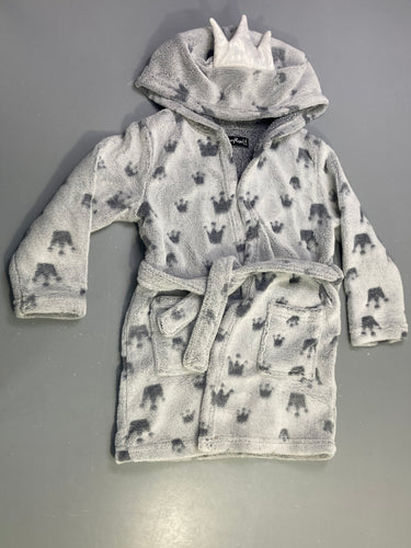 Peignoir gris couronnes capuche polaire, moins cher chez Petit Kiwi