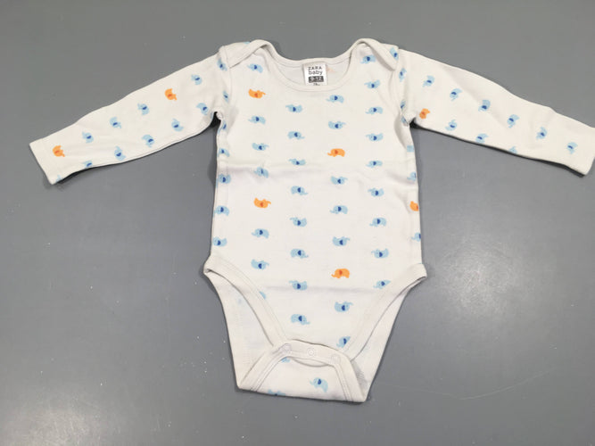 Body m.l blanc, éléphants bleu et orange, moins cher chez Petit Kiwi