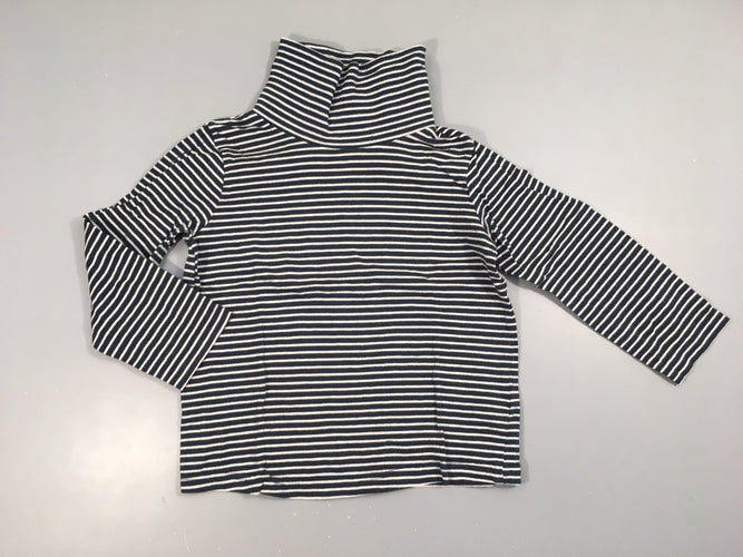 T-shirt m.l col roulé bleu foncé rayé blanc, moins cher chez Petit Kiwi