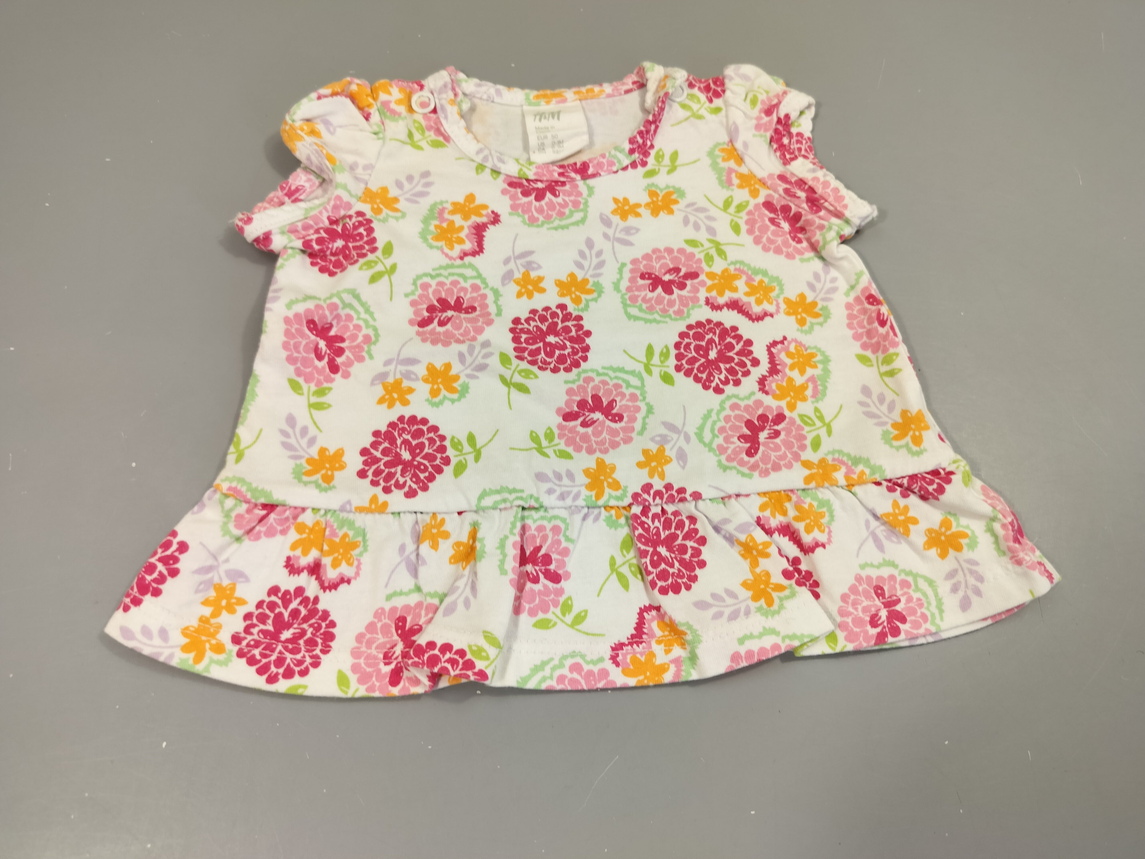 Blouse m.c blanche à feurs rose, orange,...