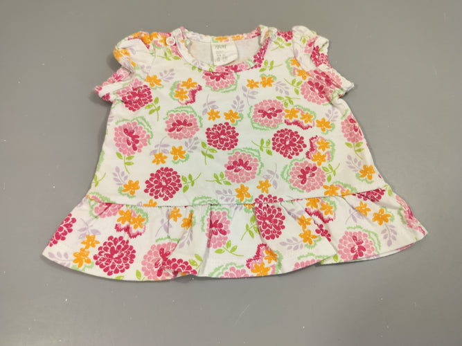 Blouse m.c blanche à feurs rose, orange,..., moins cher chez Petit Kiwi