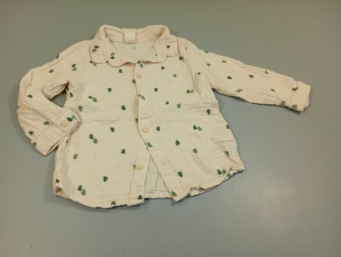 Chemise m.l en mousseline de coton blanc, sapins, moins cher chez Petit Kiwi