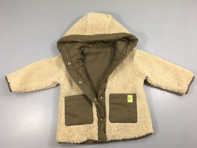 Veste réversible teddy beige/doudoune kaki, moins cher chez Petit Kiwi