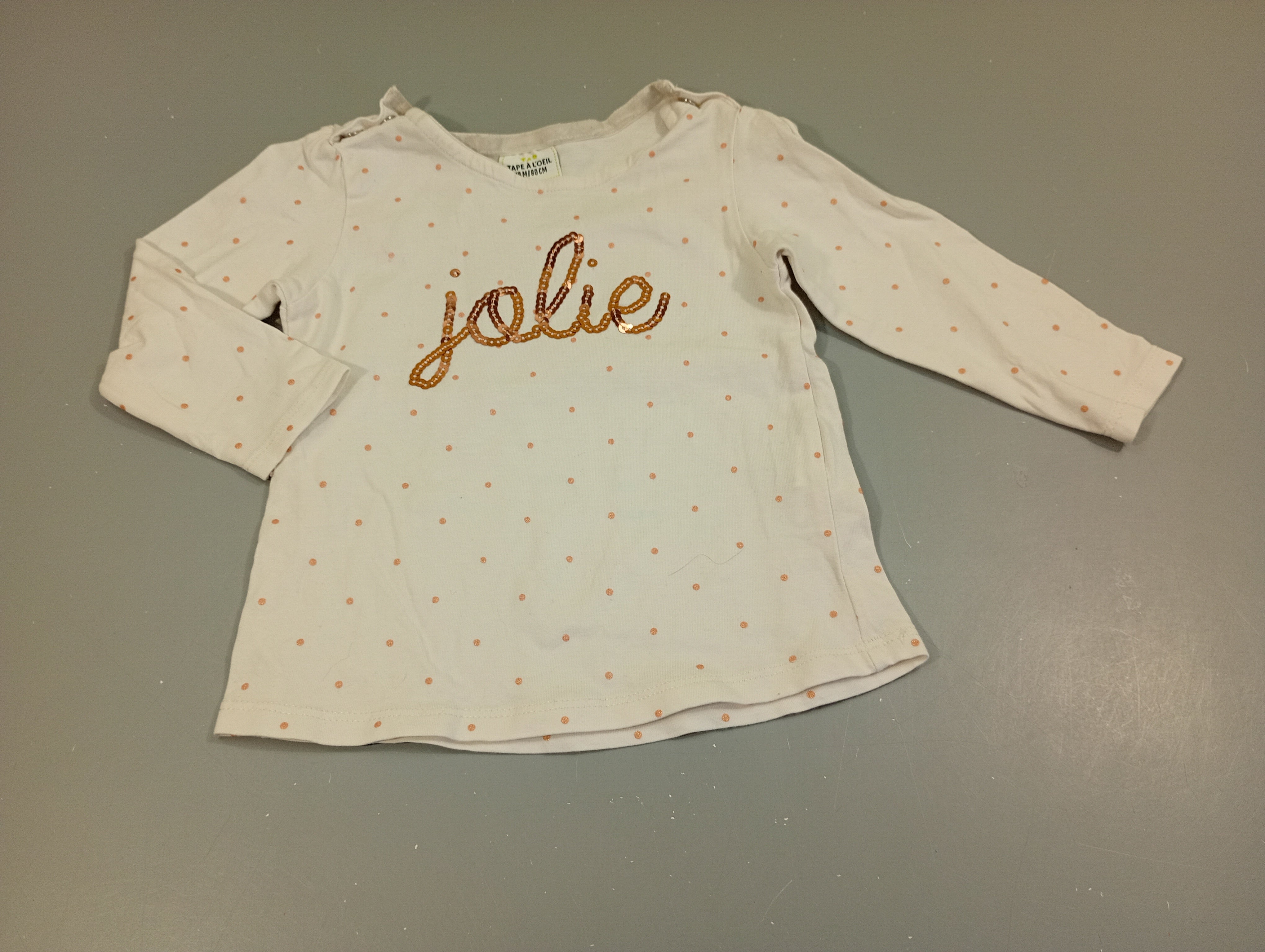 T-shirt m.l blanc à pois vieux rose 