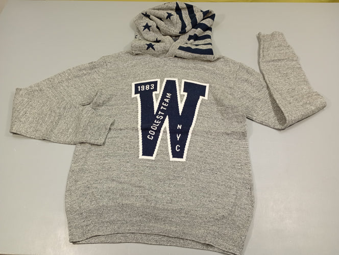Pull à capuche gris chiné/ bleu marine "W", moins cher chez Petit Kiwi